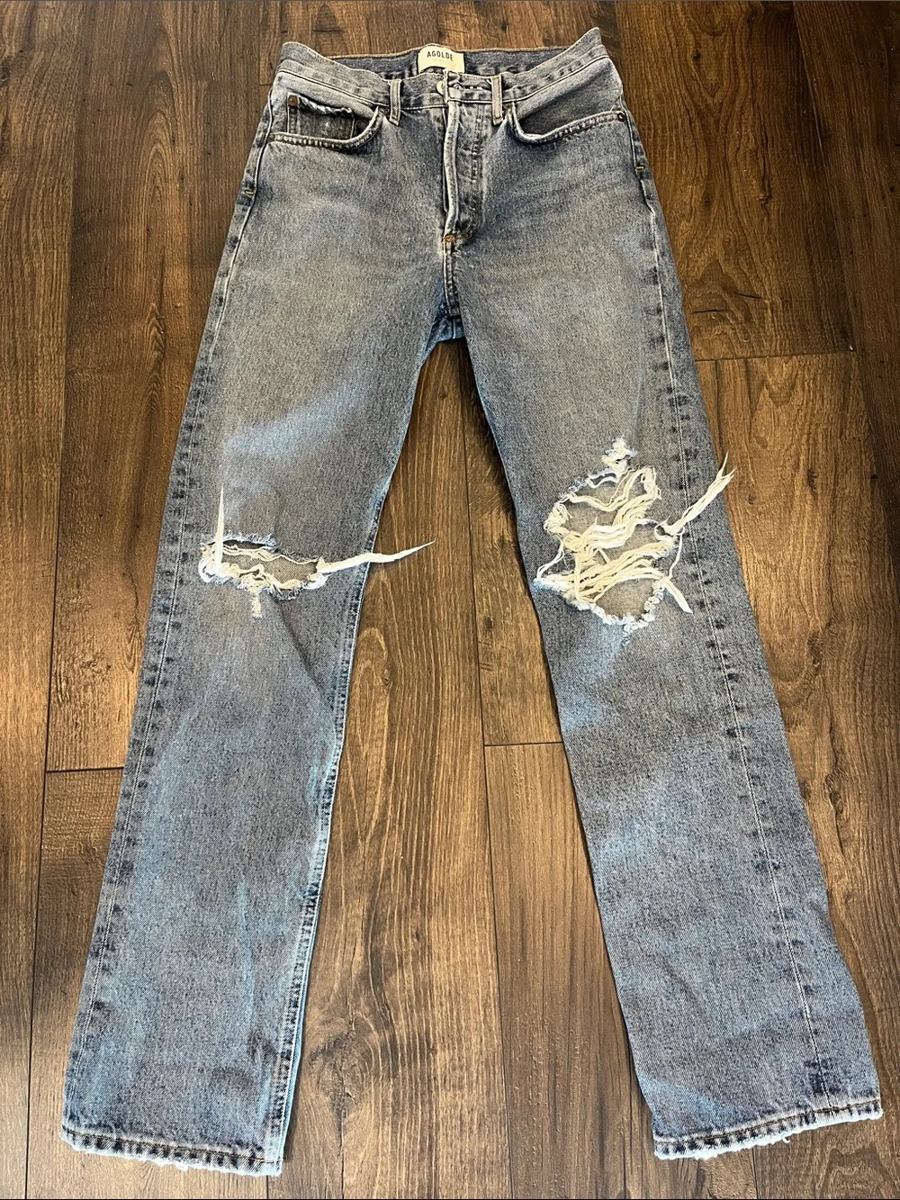 Agolde Women’s Lana fit Light Blue Distressed Jeans - Picture 1 of 9